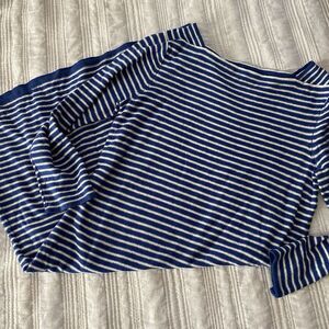 J McLaughlin Blue White Striped Knee Length 3/4 Sleeve Dress XS Square Neck‎